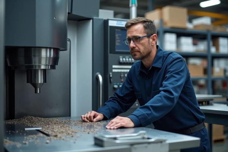 Ingénieur surveillant une machine CNC à 5 axes dans un atelier d'usinage de précision en France