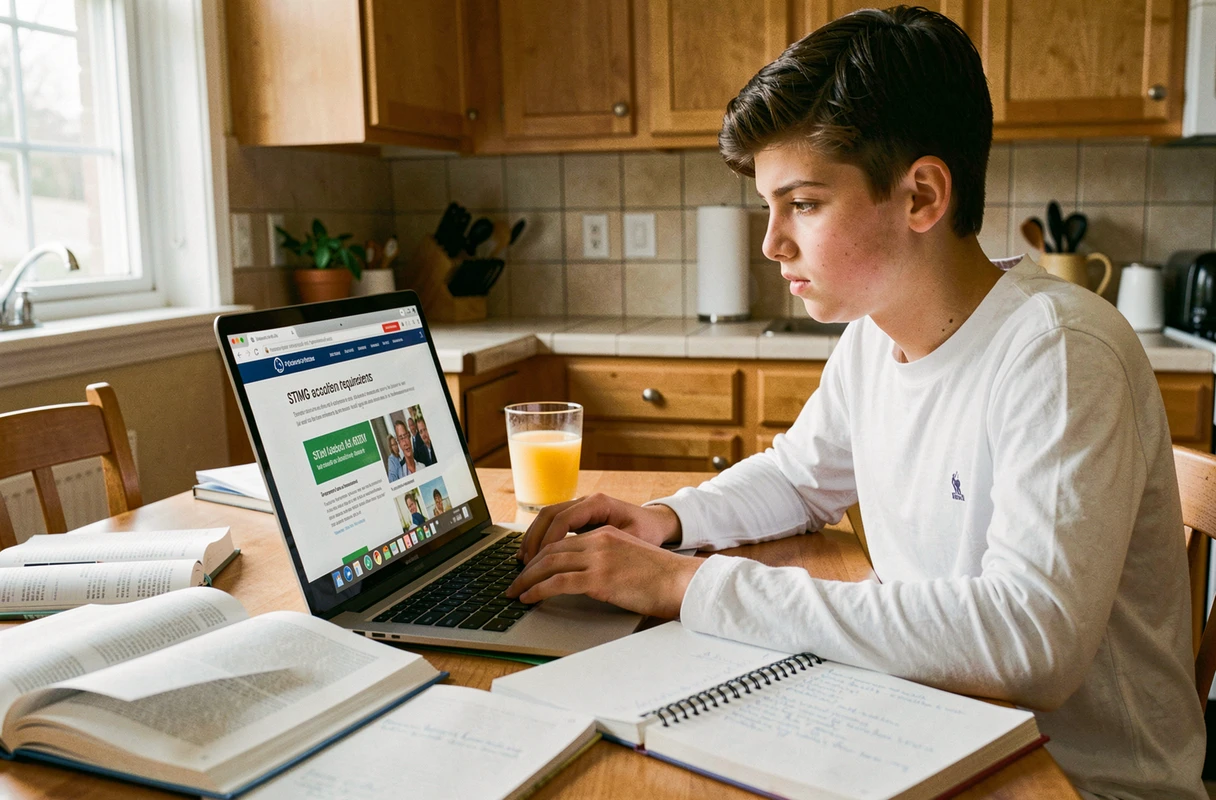 Adolescent recherchant sur internet les conditions pour intégrer la filière STMG avec une faible moyenne