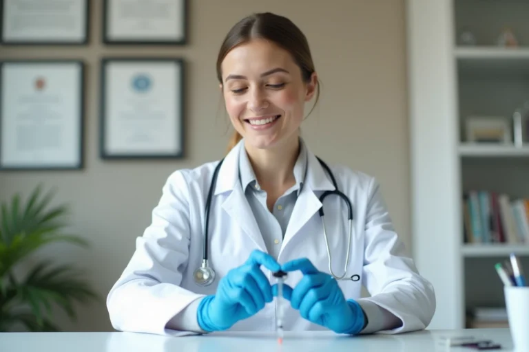 Médecin préparant une injection minceur dans un cabinet médical moderne et professionnel