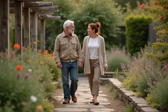 Stéphane Marie et sa compagne se promenant dans leur jardin, vie privée et amour discret
